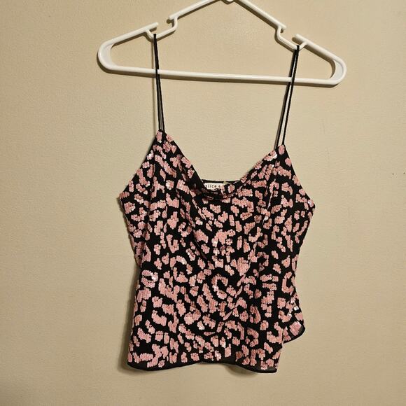 Alice + Olivia Tops - alice + olivia Black and Pink Harmon Cheetah Print Cami Tank Top Small Sequin